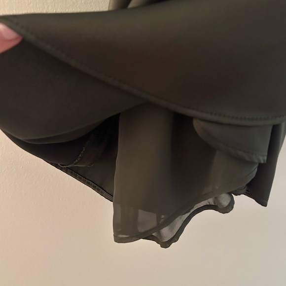 Zara Olive Satin Faux Wrap Long Sleeve Mini Dress - Picture 14 of 14